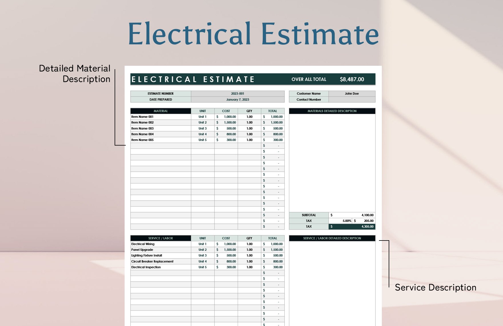 Electrical Estimate Template