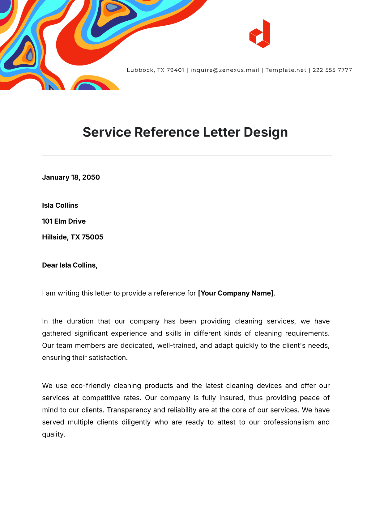 Service Reference Letter Design Template - Edit Online & Download