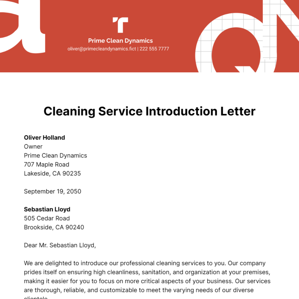 Cleaning Service Introduction Letter Template