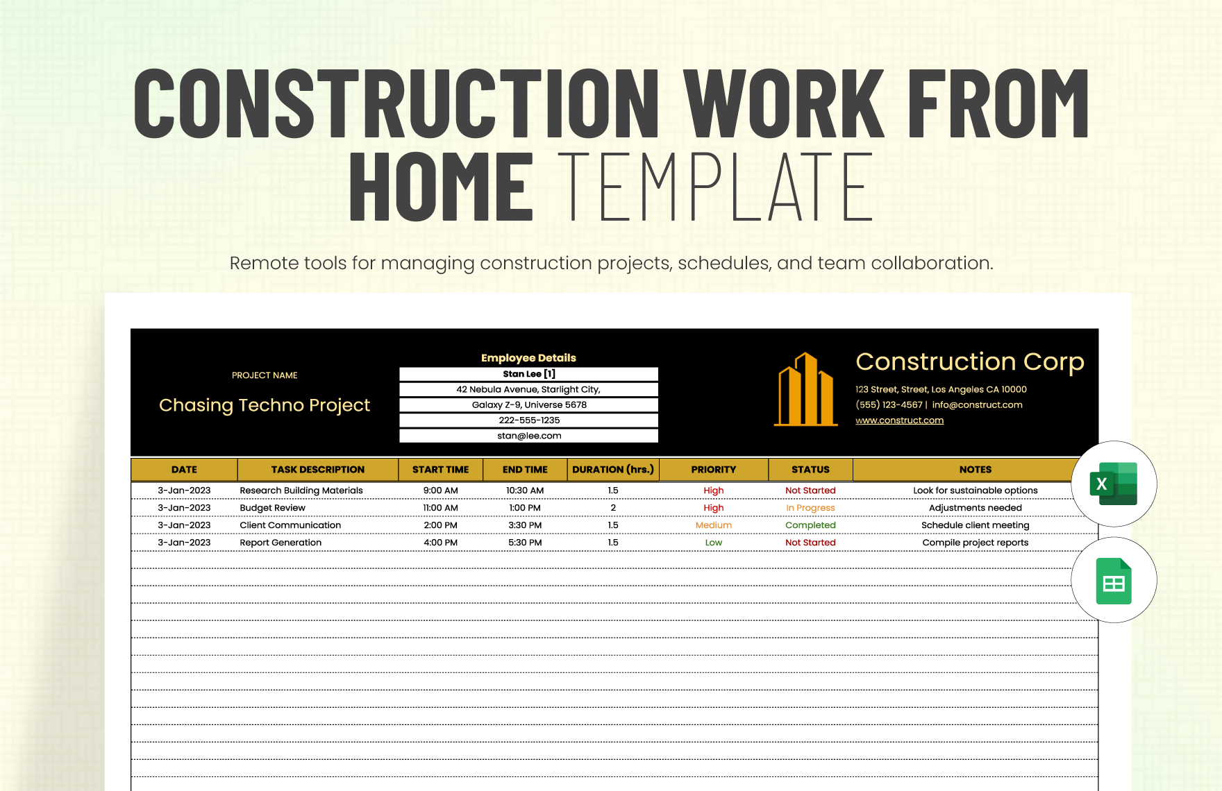 Construction Work from Home Template