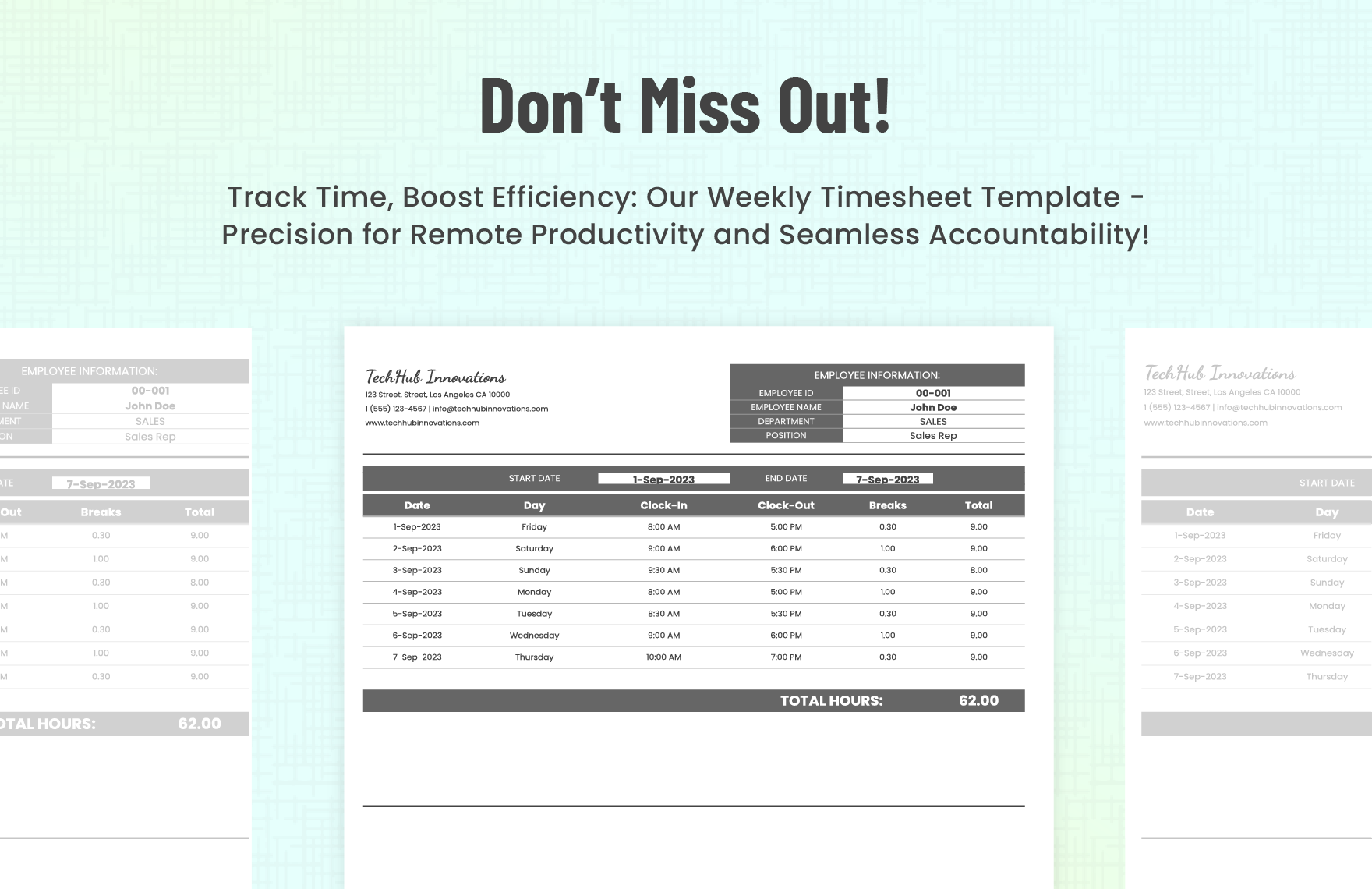 Work from Home Weekly Timesheet Template