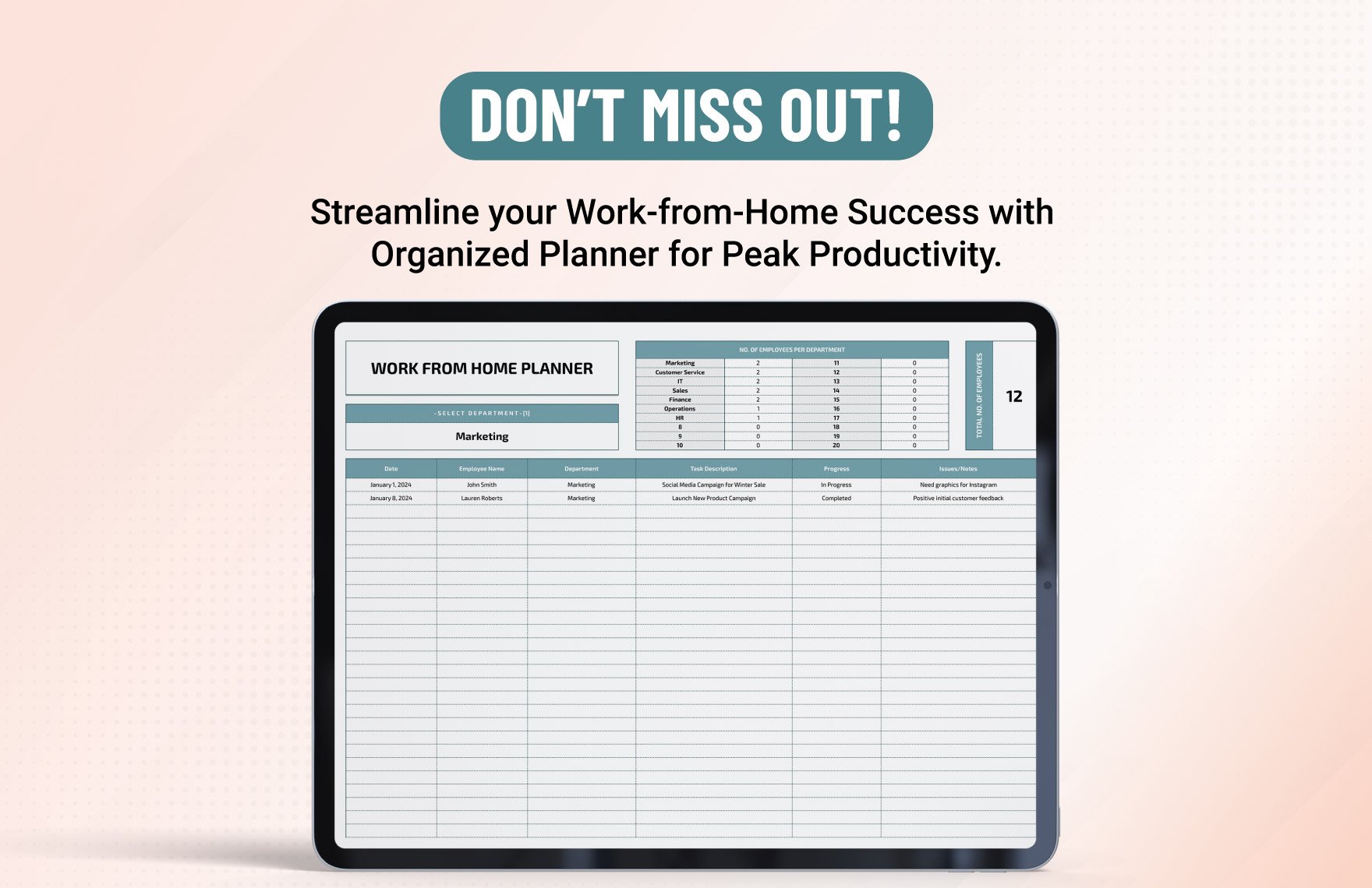 Work from Home Planner Template