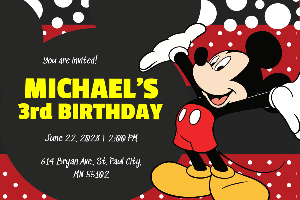 Delightful Mickey Mouse Birthday Invitation Template
