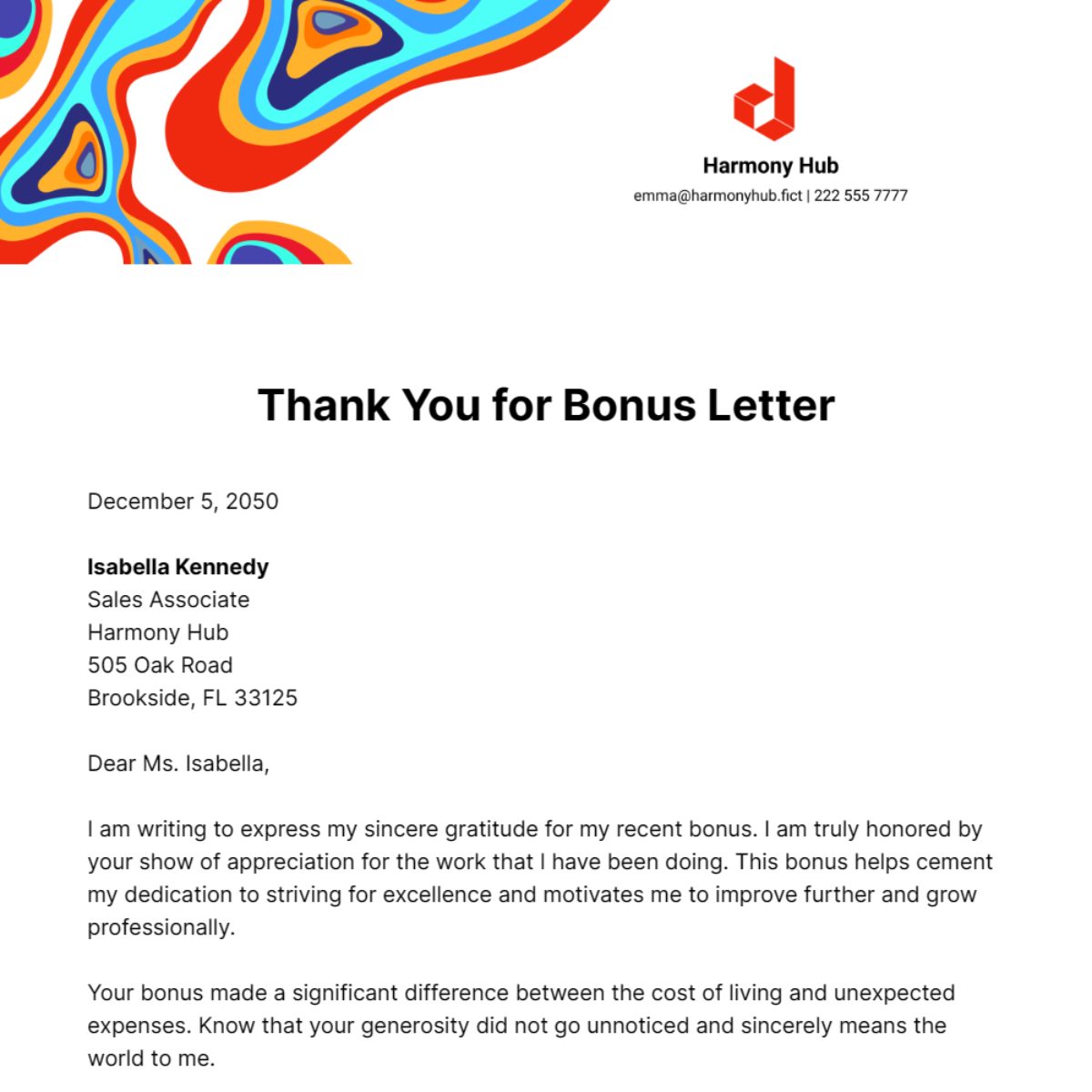 Thank you for Bonus Letter Template