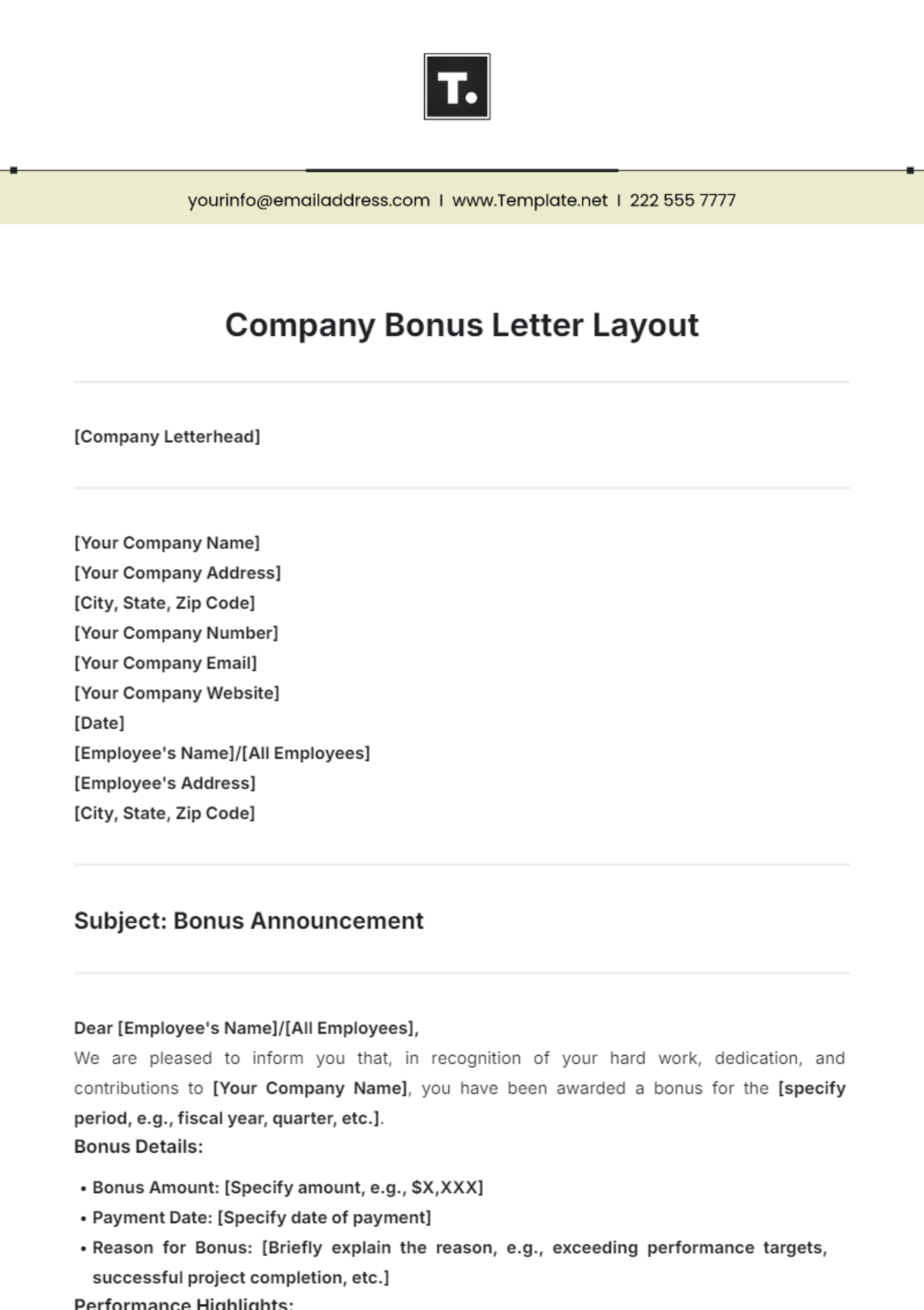 Company Bonus Letter Template - Edit Online & Download