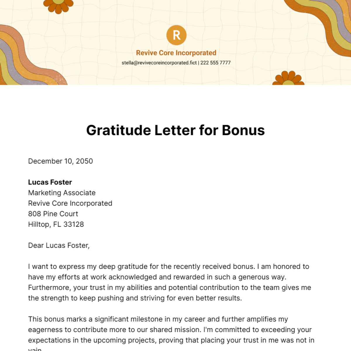 Gratitude Letter for Bonus Template