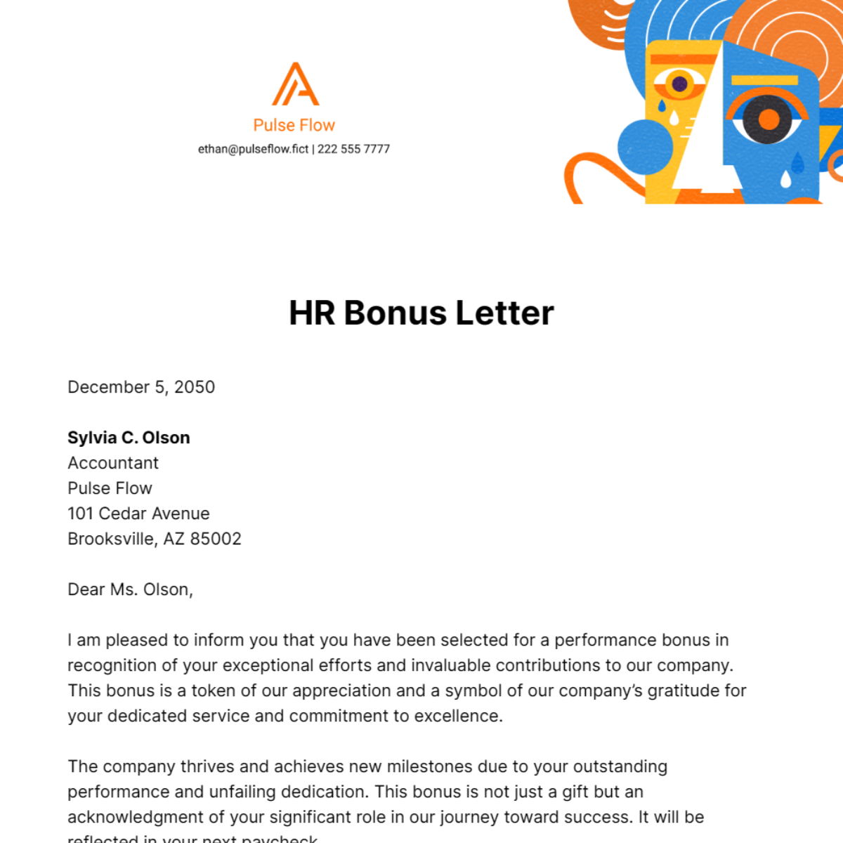 HR Bonus Letter Template