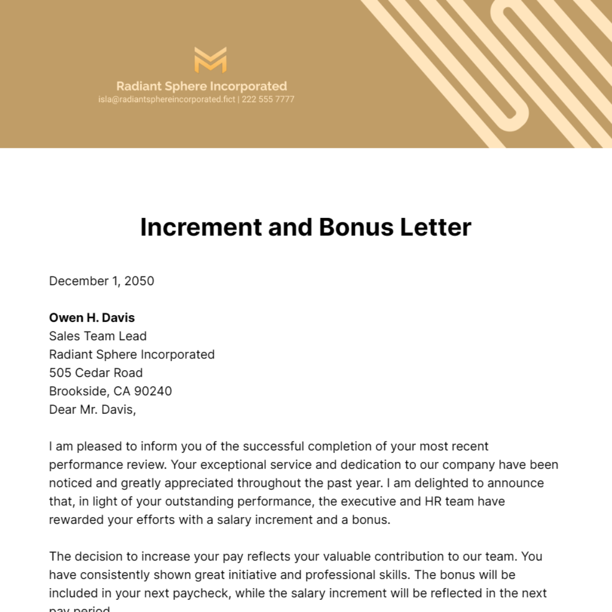 Increment and Bonus Letter Template