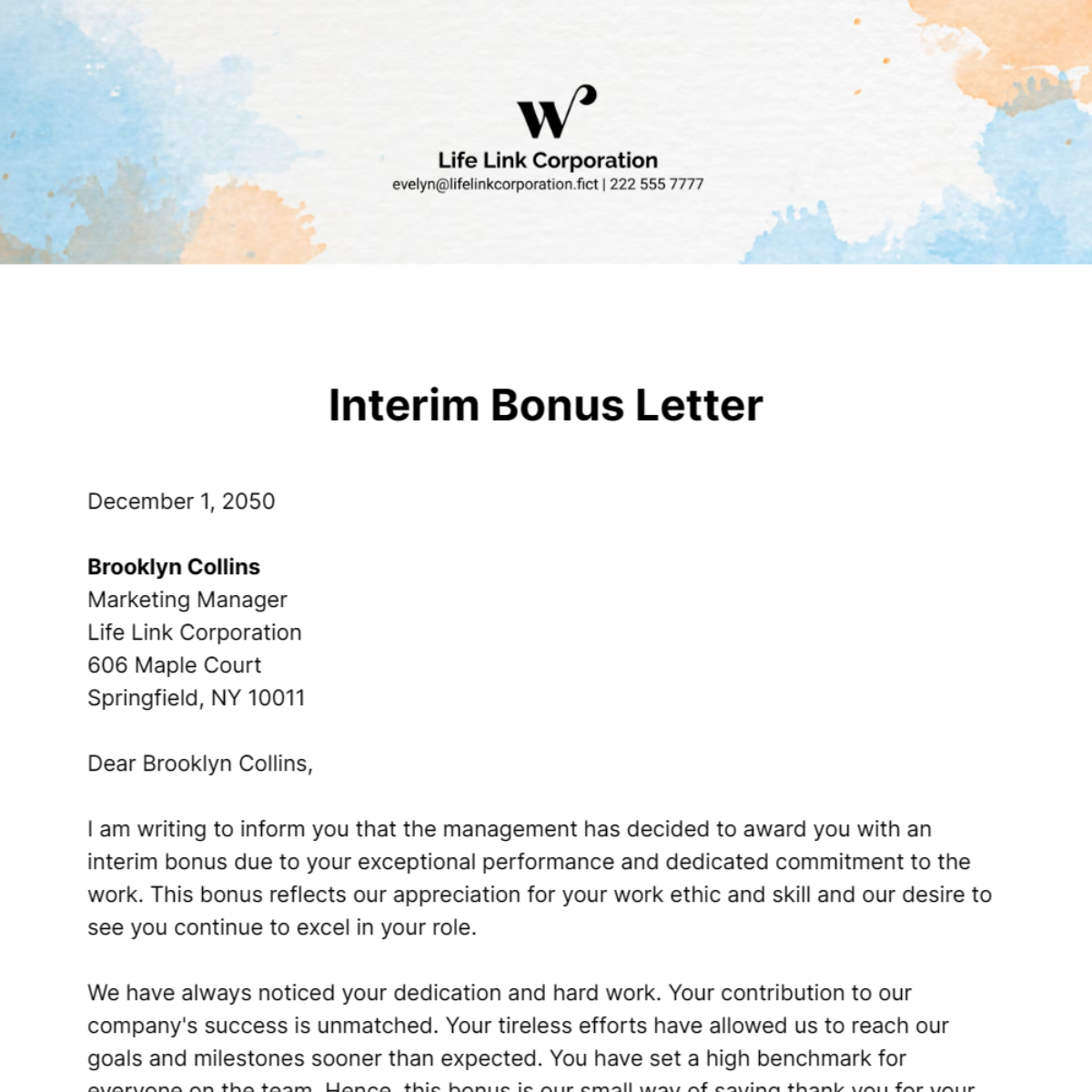 Interim Bonus Letter Template