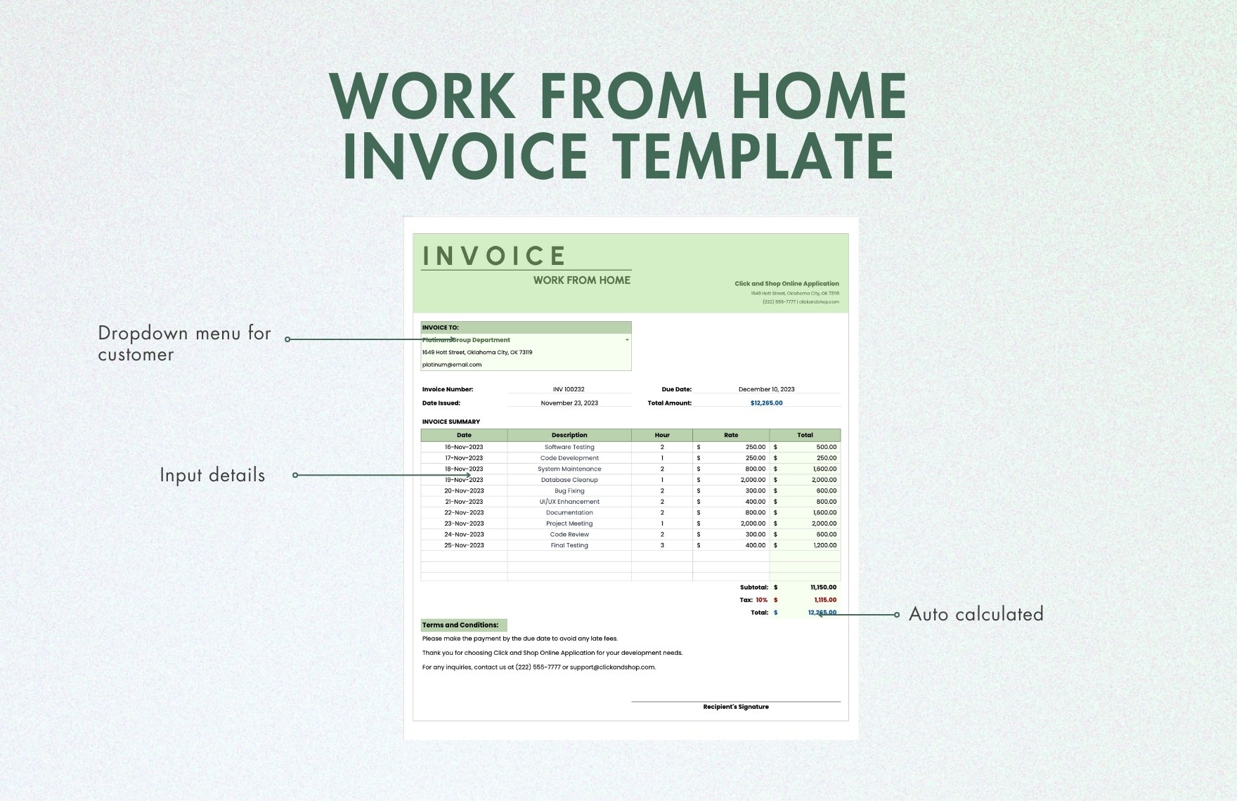 Work from Home Invoice Template