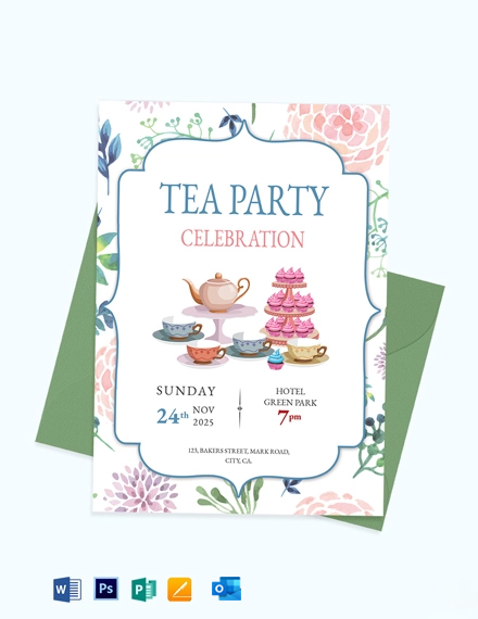 Free High Tea Party Invitation Card Template - Download in Word ...