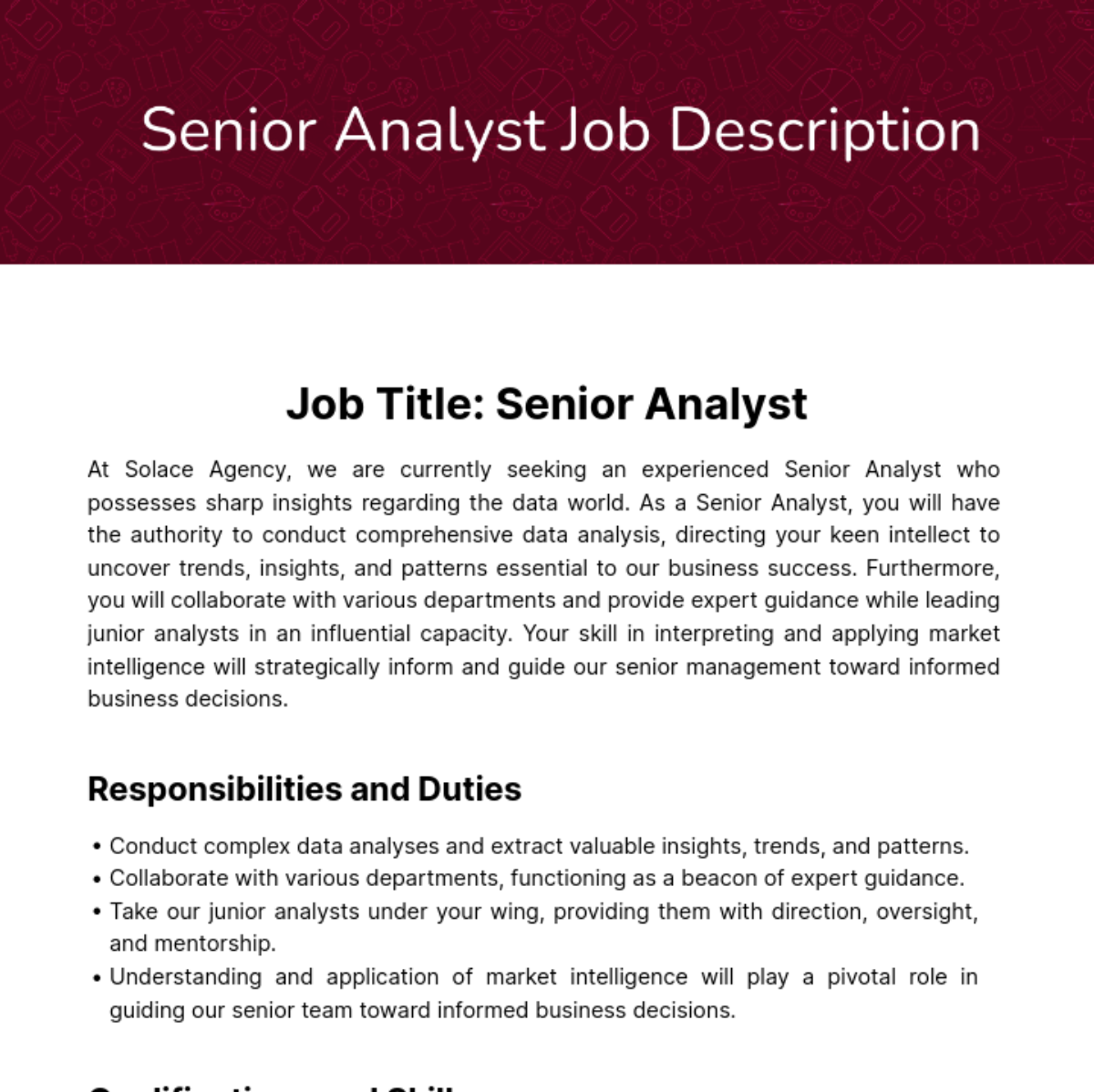 Senior Analyst Job Description Template