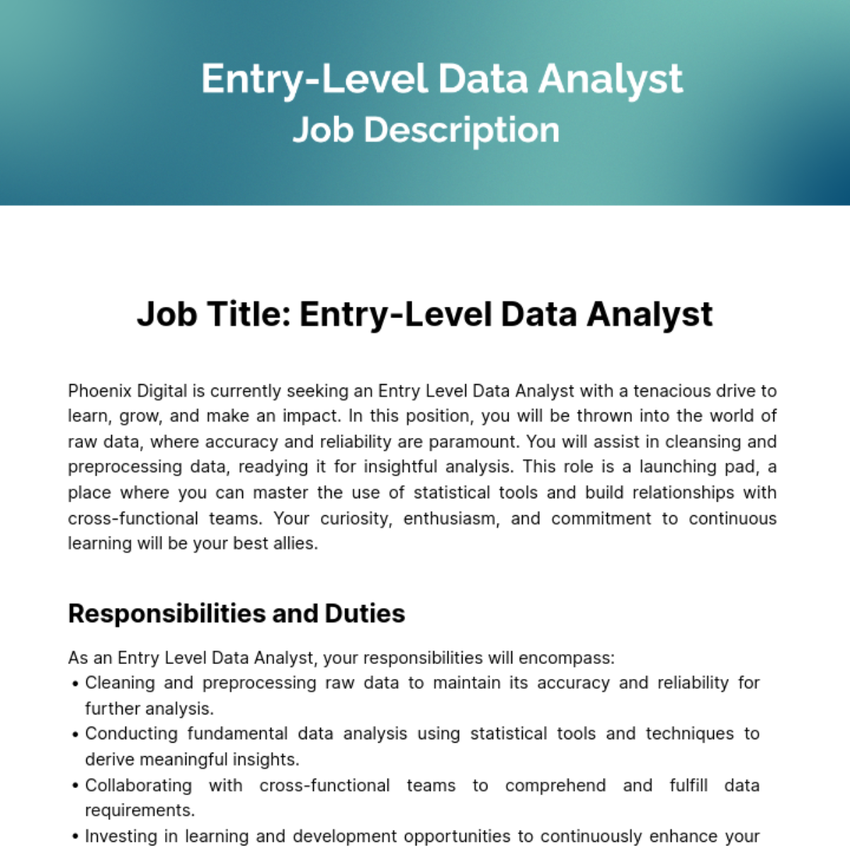 FREE Analyst Job Description Template Download In JPG PNG Template