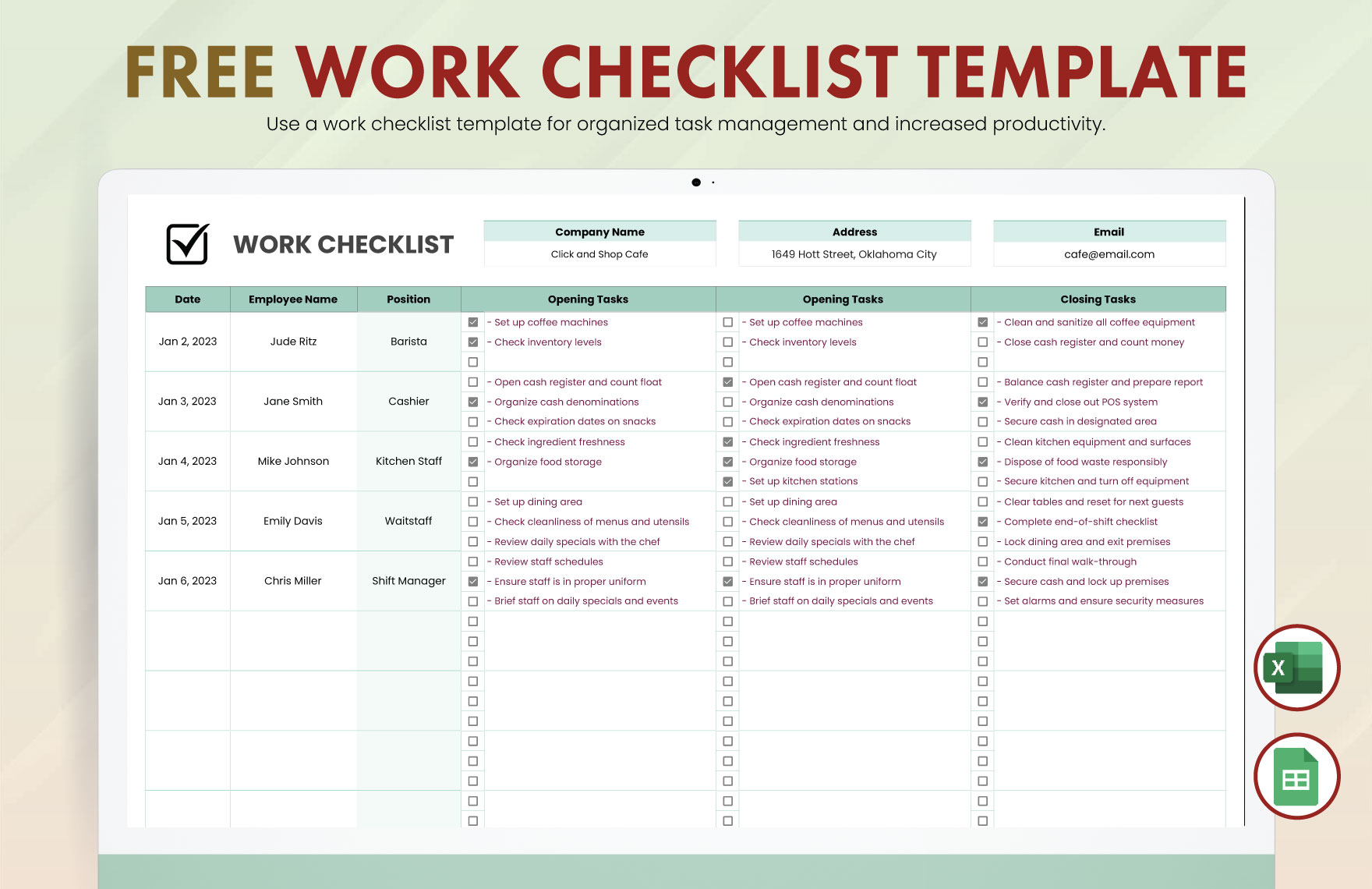 Work Checklist Template