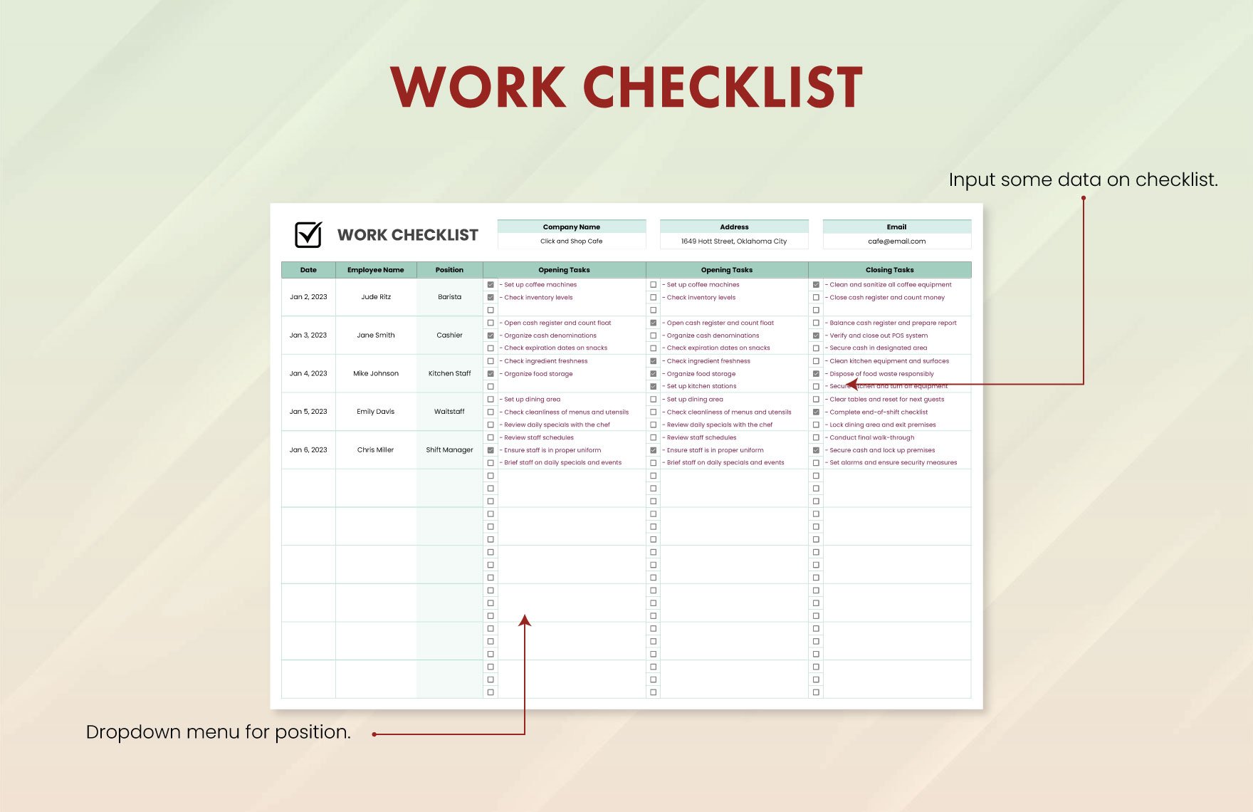 Work Checklist Template