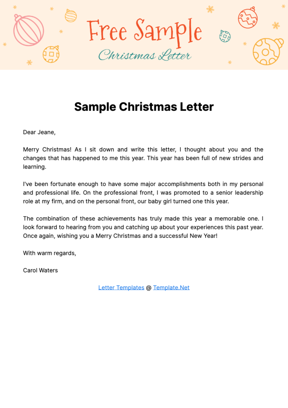Sample Christmas Letter Template