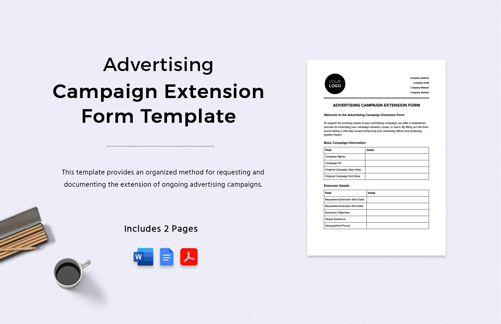 Advertising Campaign Extension Form Template in Word, Google Docs, PDF
