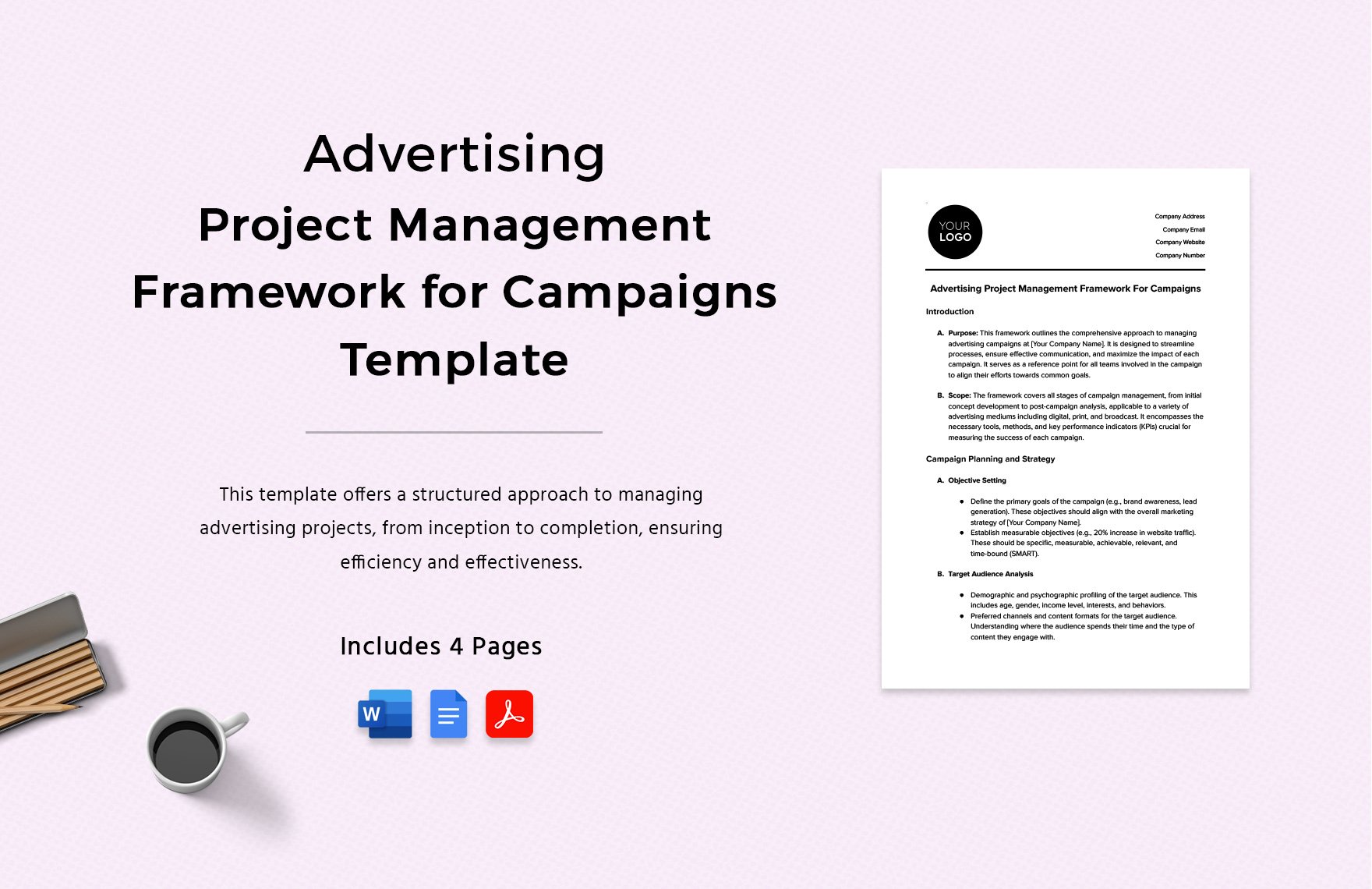 Advertising Project Management Framework for Campaigns Template in Word, Google Docs, PDF
