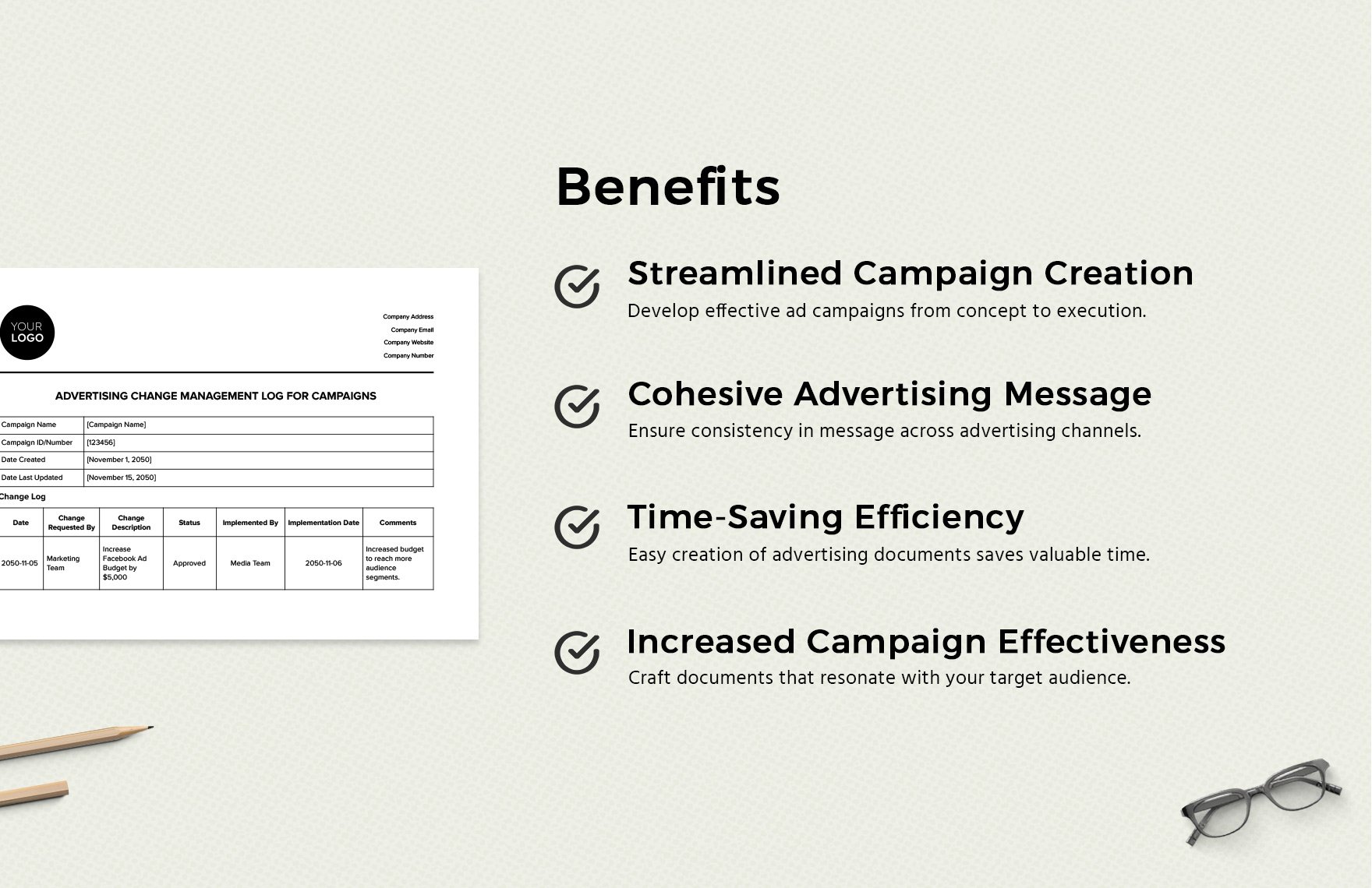 Advertising Change Management Log for Campaigns Template