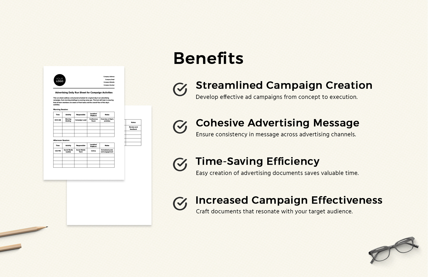 Advertising Daily Run Sheet for Campaign Activities Template