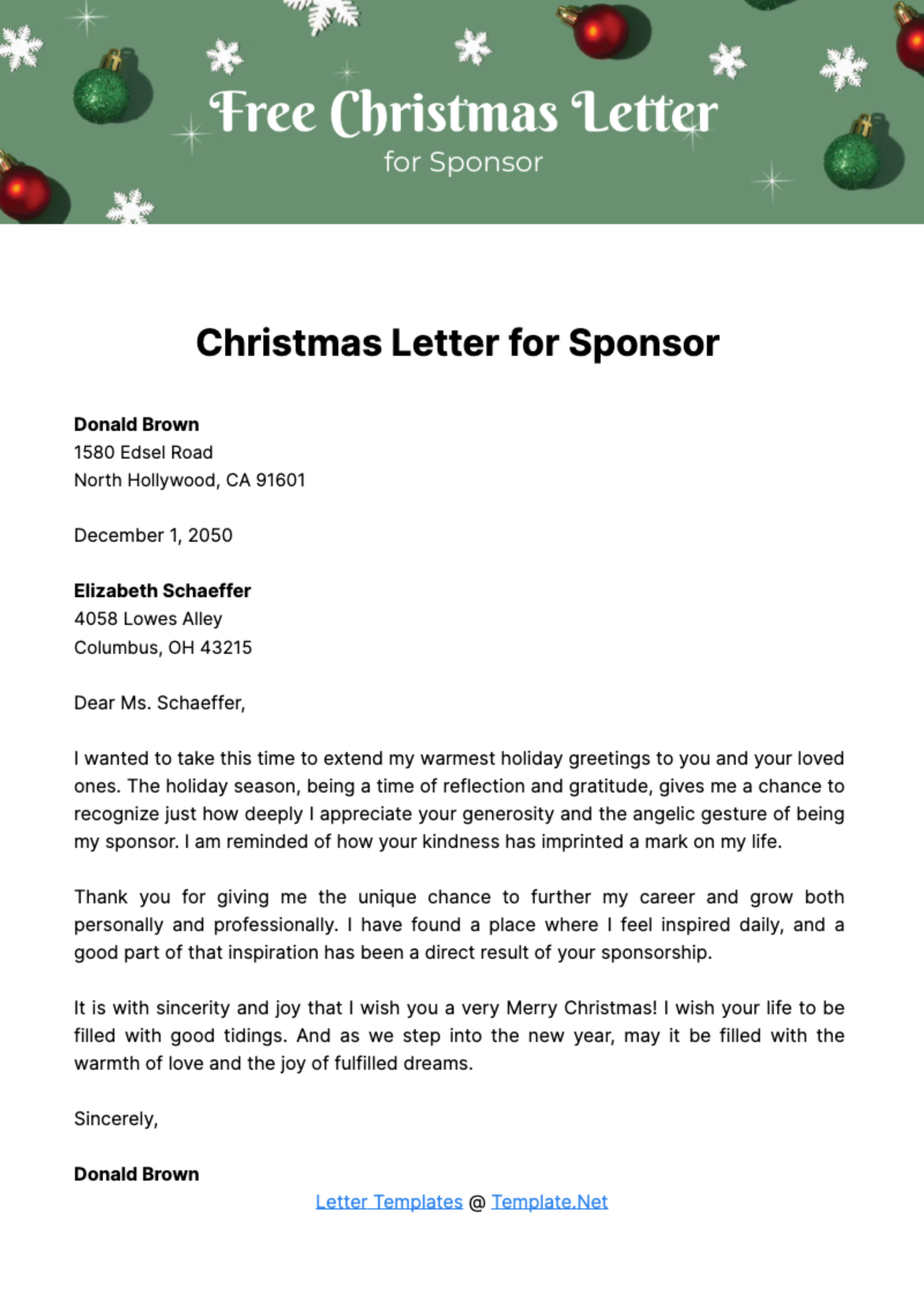 Christmas Letter for Sponsor Template