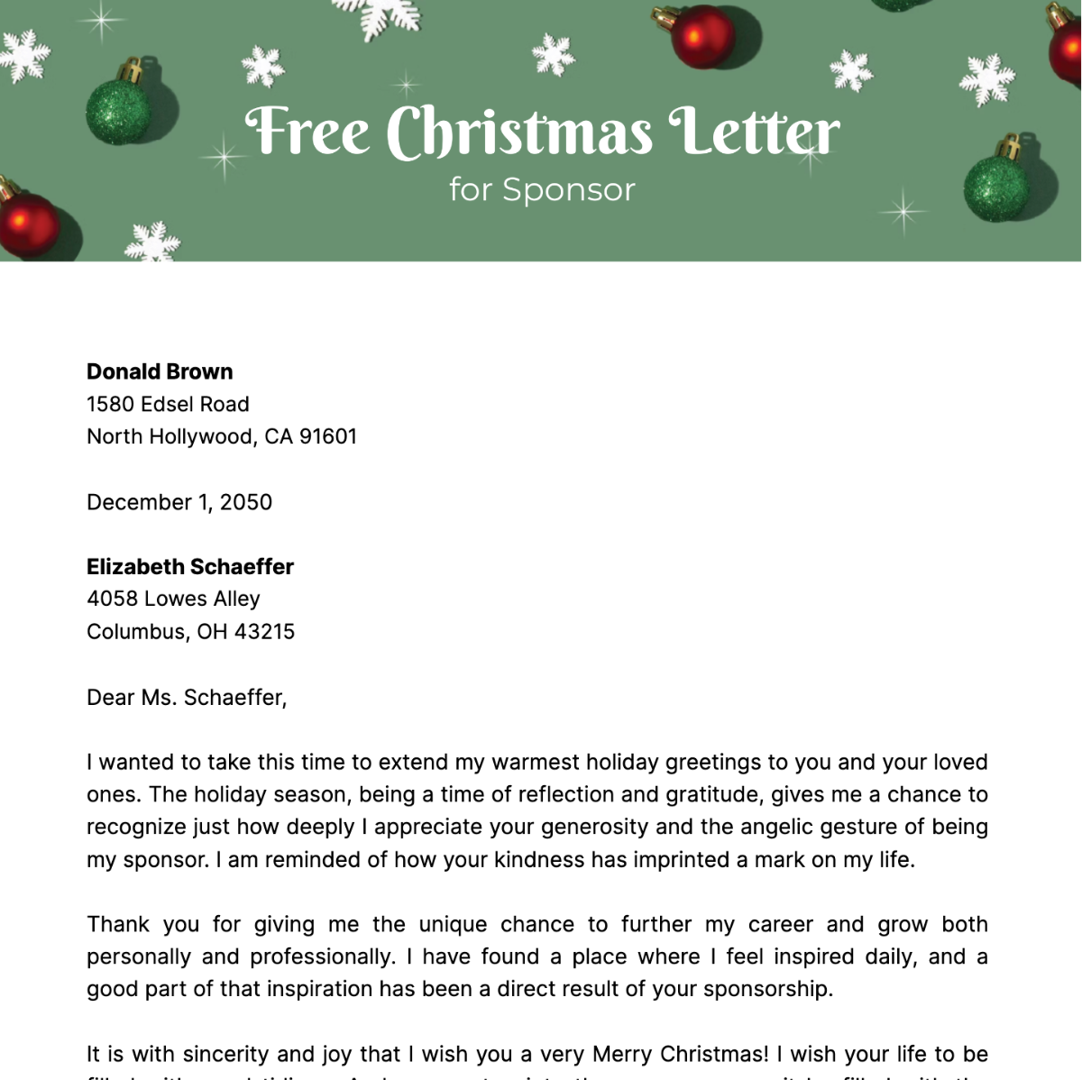 Christmas Letter for Sponsor Template