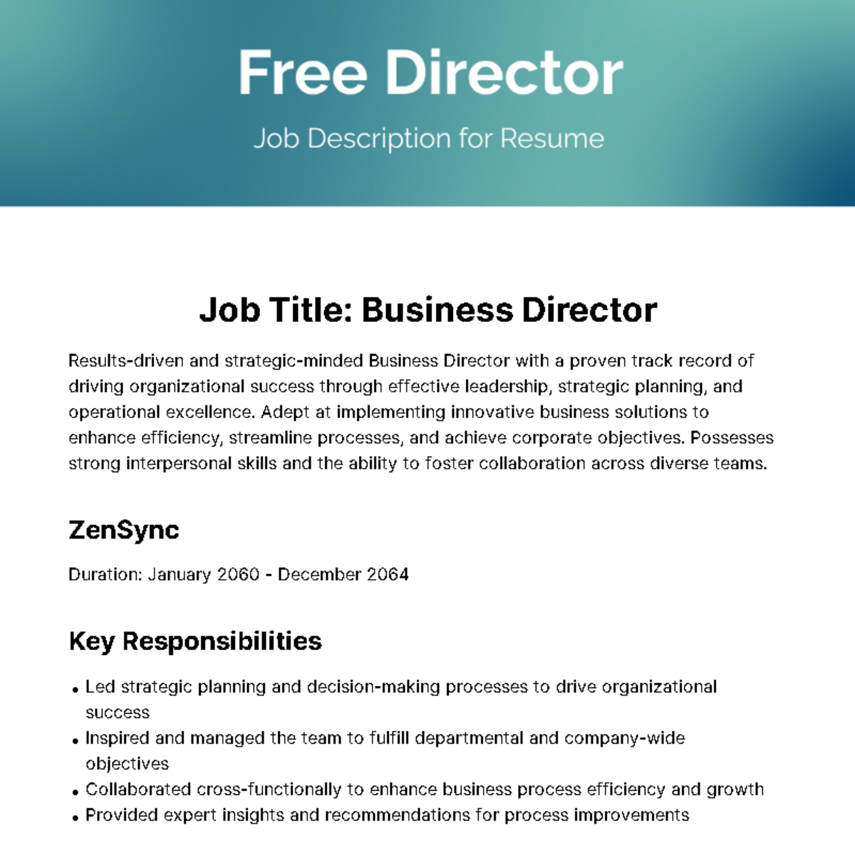 Director Job Description for Resume Template