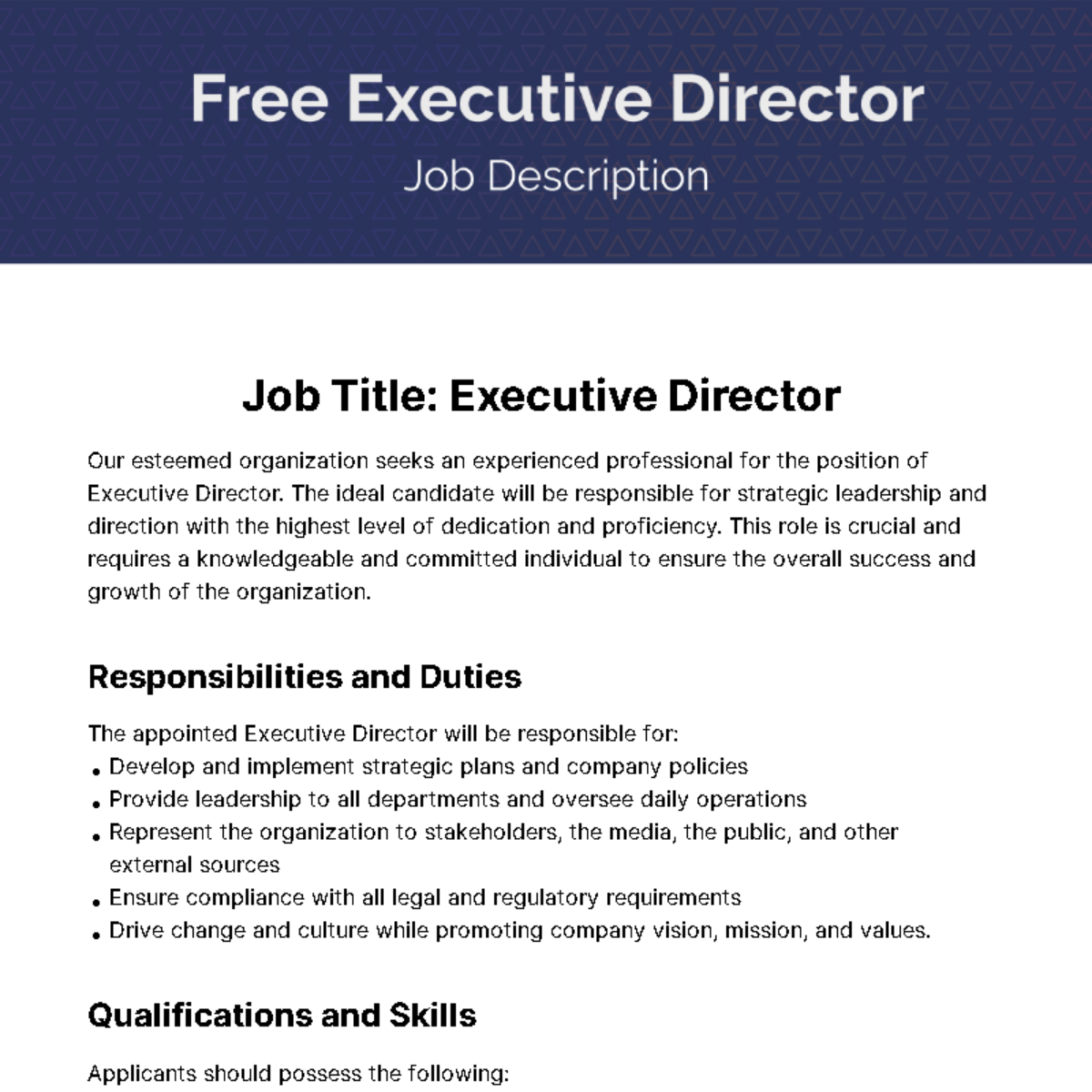 Executive Director Job Description Template
