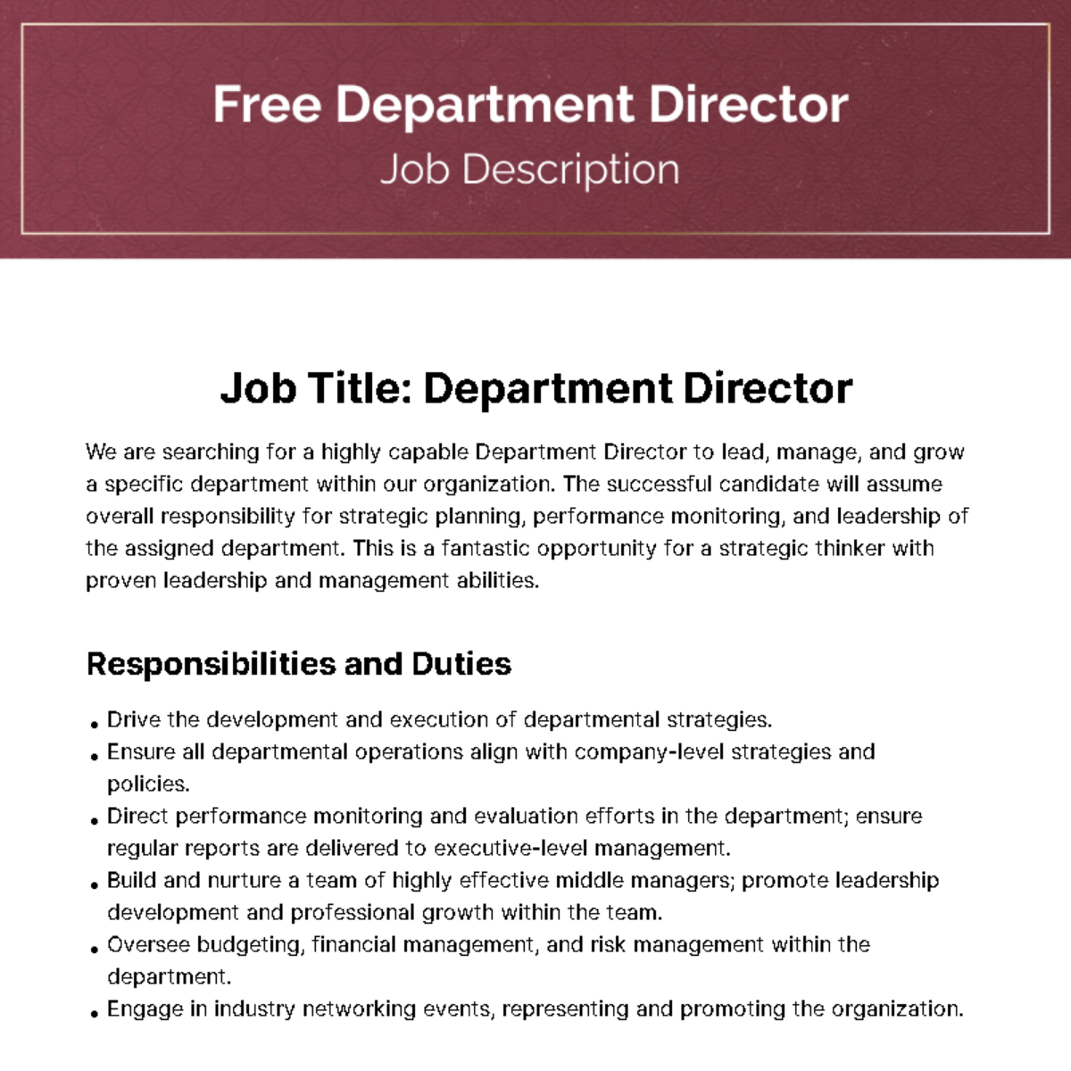 Department Director Job Description Template
