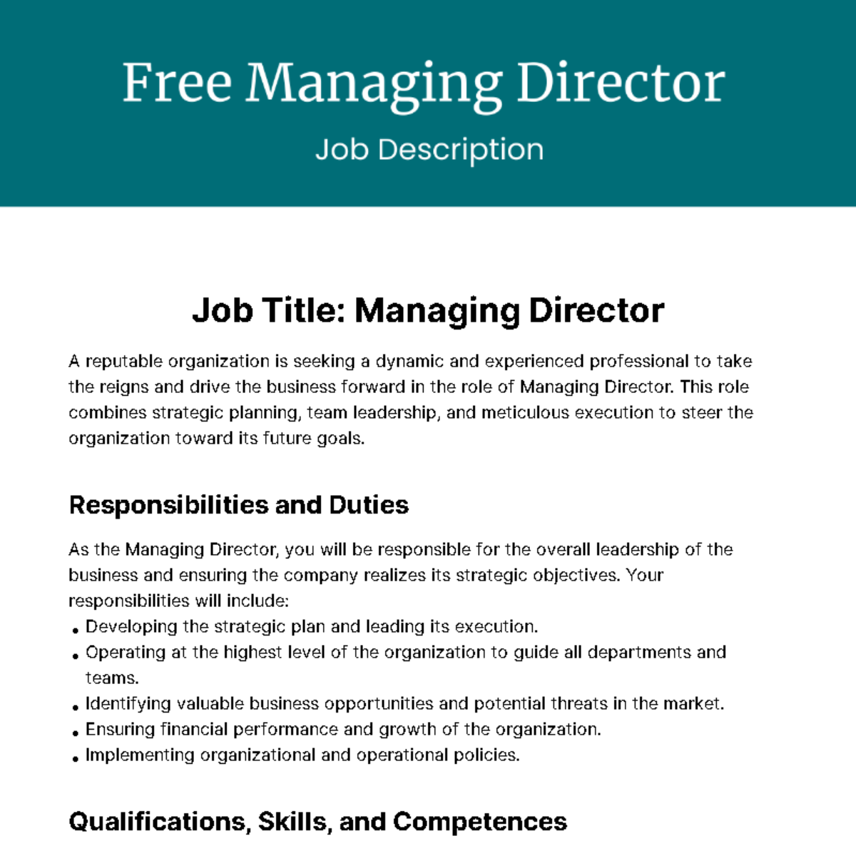 Free Director Job Description Templates And Examples Edit Online And Download 9625