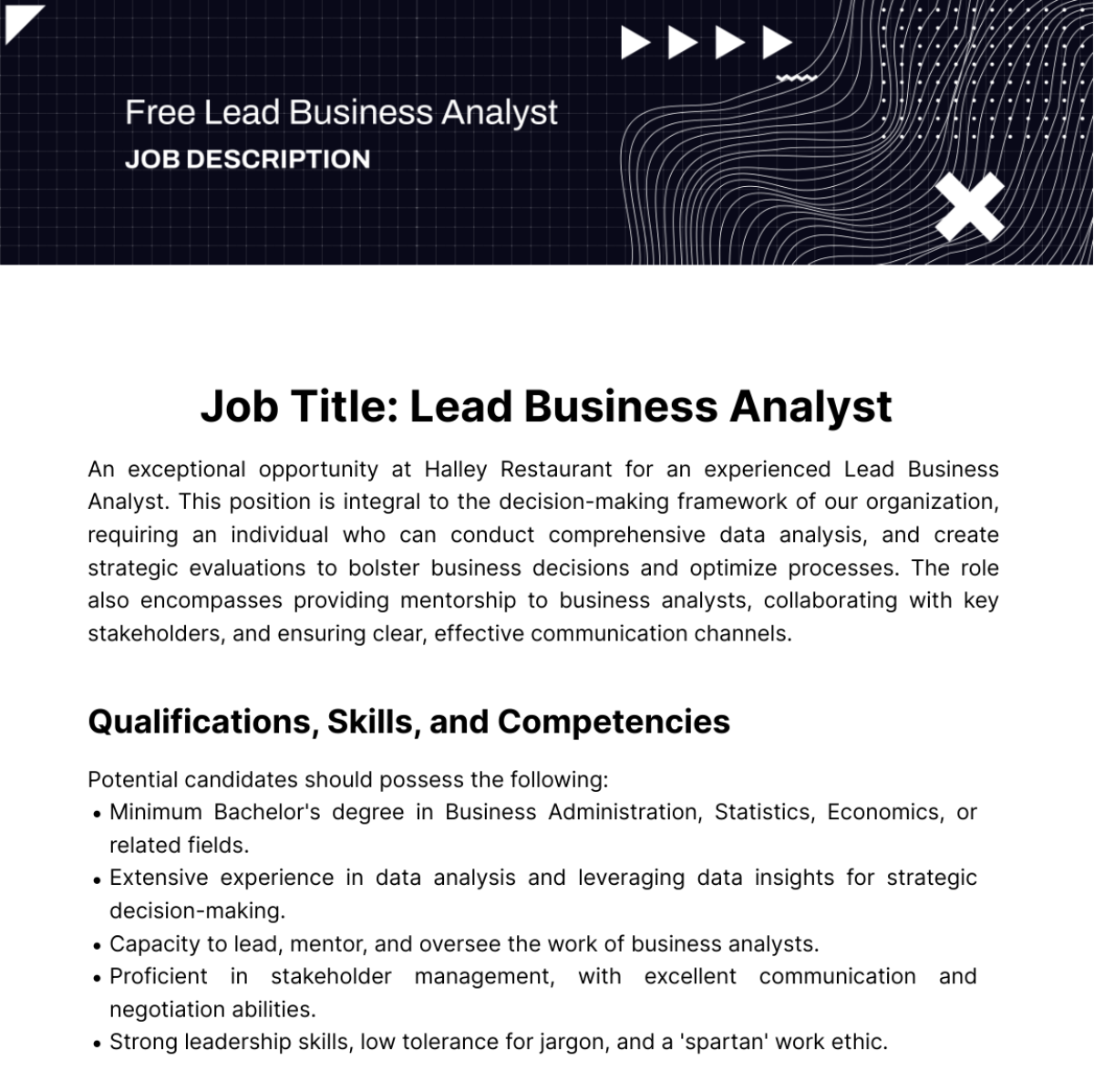 Lead Business Analyst Job Description Template