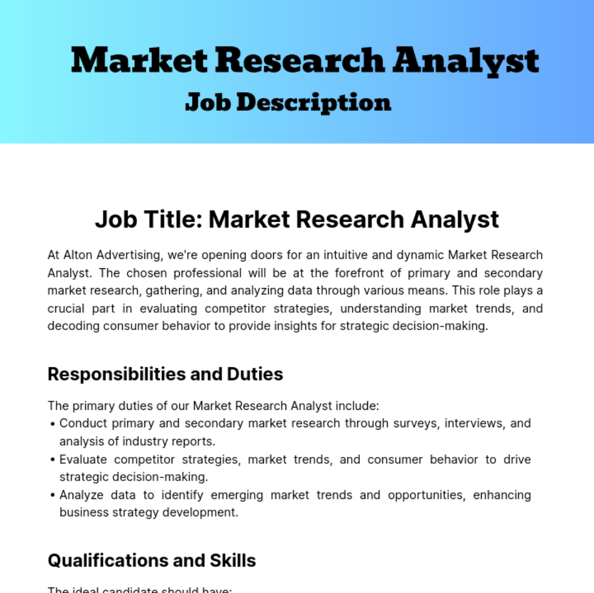 Market Research Analyst Job Description Template