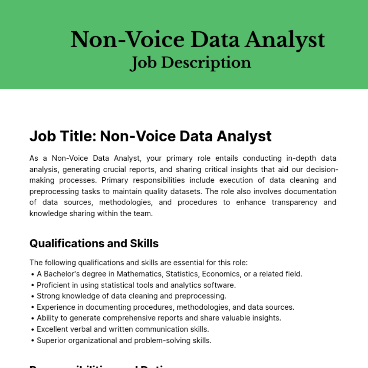 Non Voice Data Analyst Job Description Template