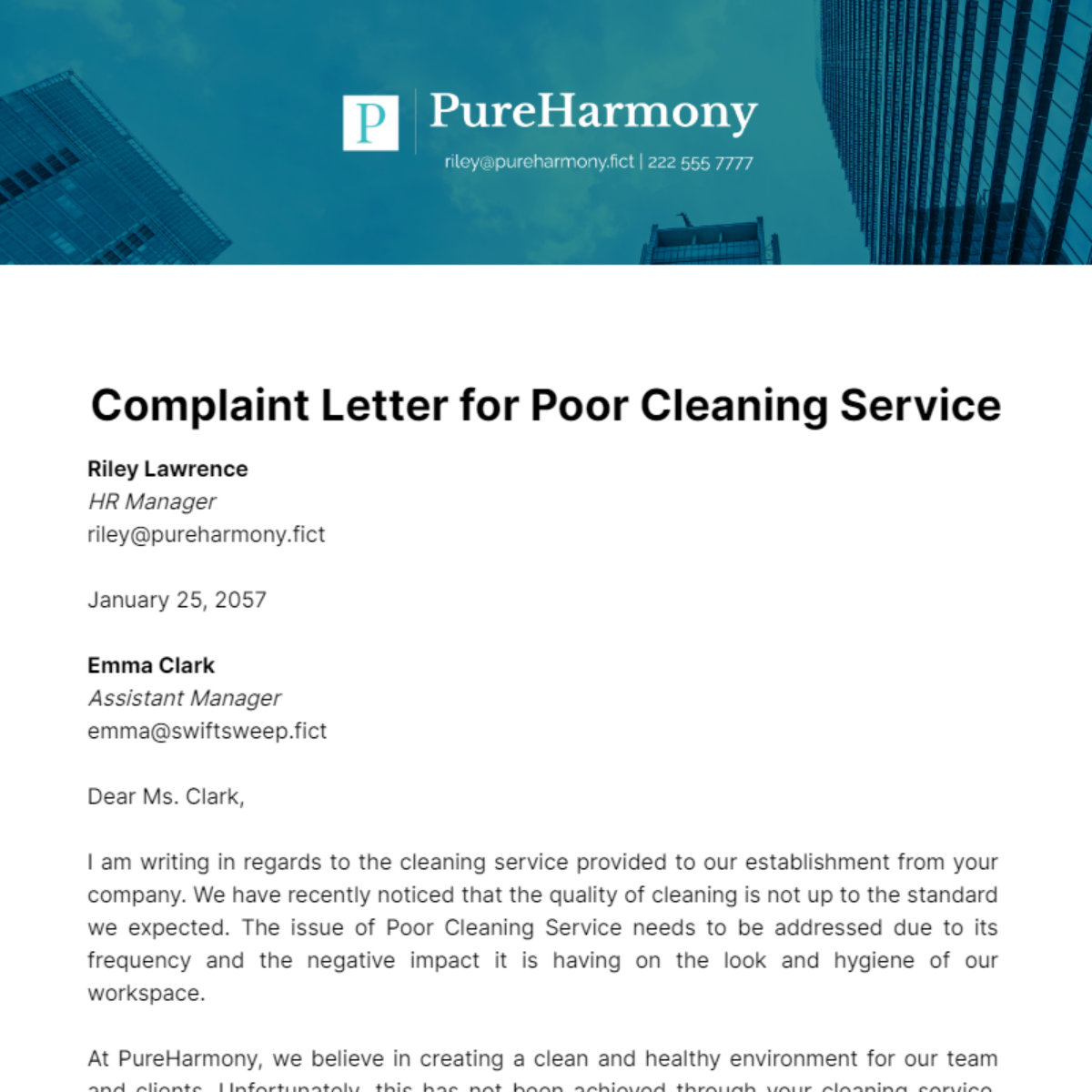 Complaint Letter for Poor Cleaning Service Template