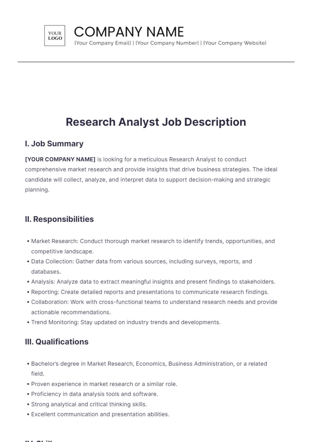 Research Analyst Job Description Template - Edit Online & Download