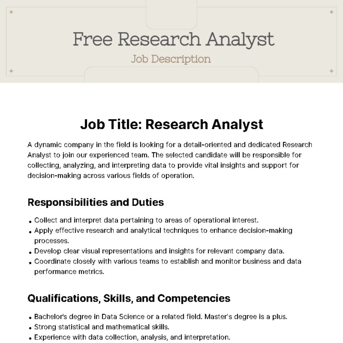 Research Analyst Job Description Template