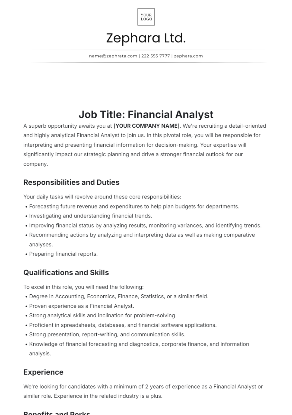 Financial Analyst Job Description Template - Edit Online & Download