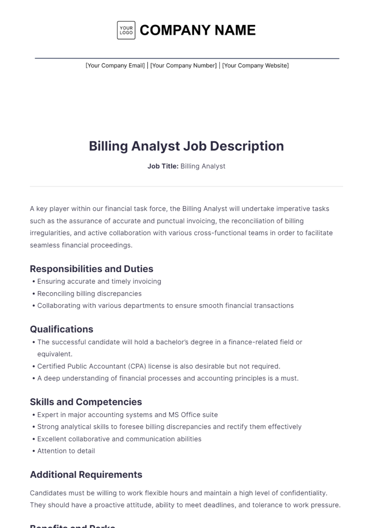 Billing Analyst Job Description Template - Edit Online & Download