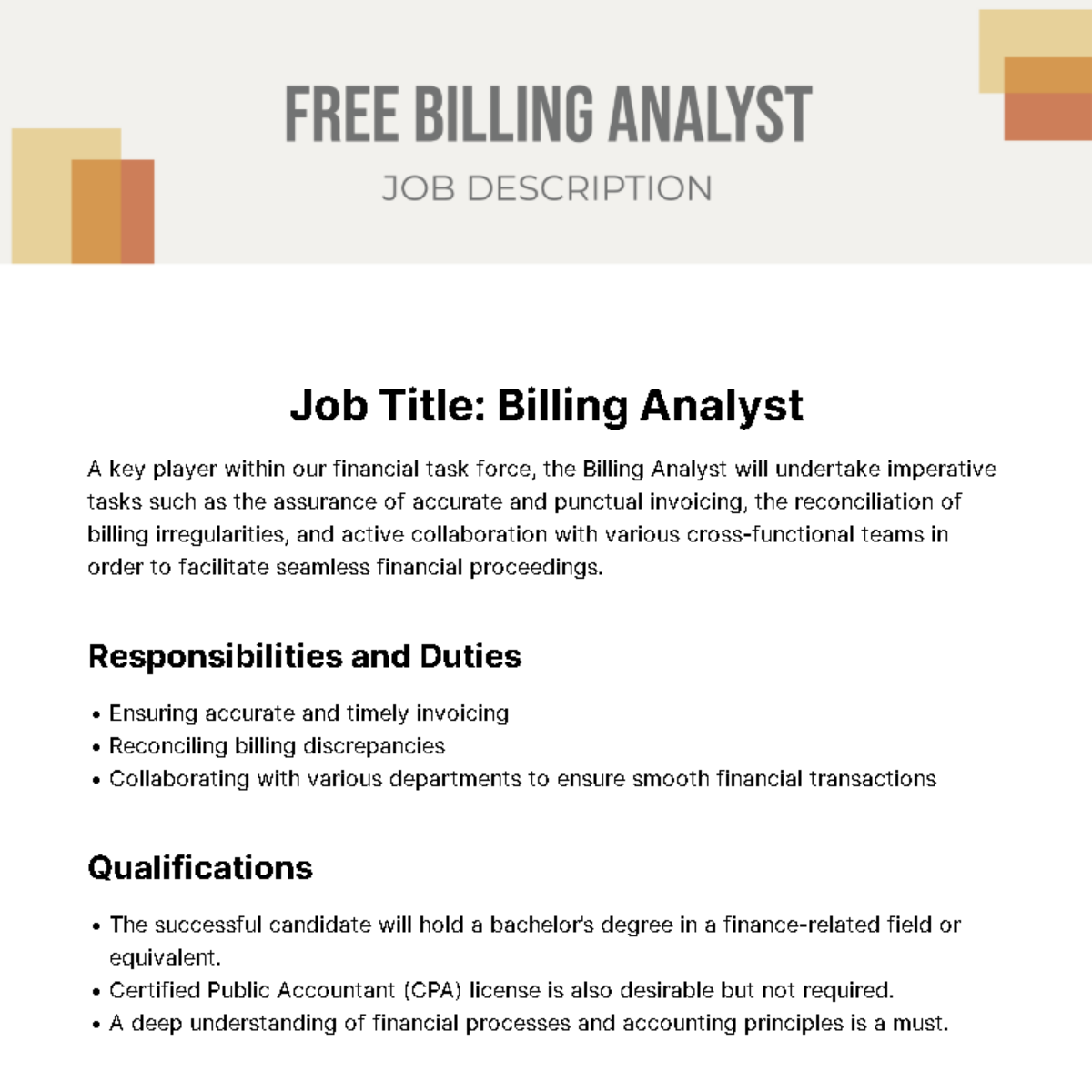 Billing Analyst Job Description Template