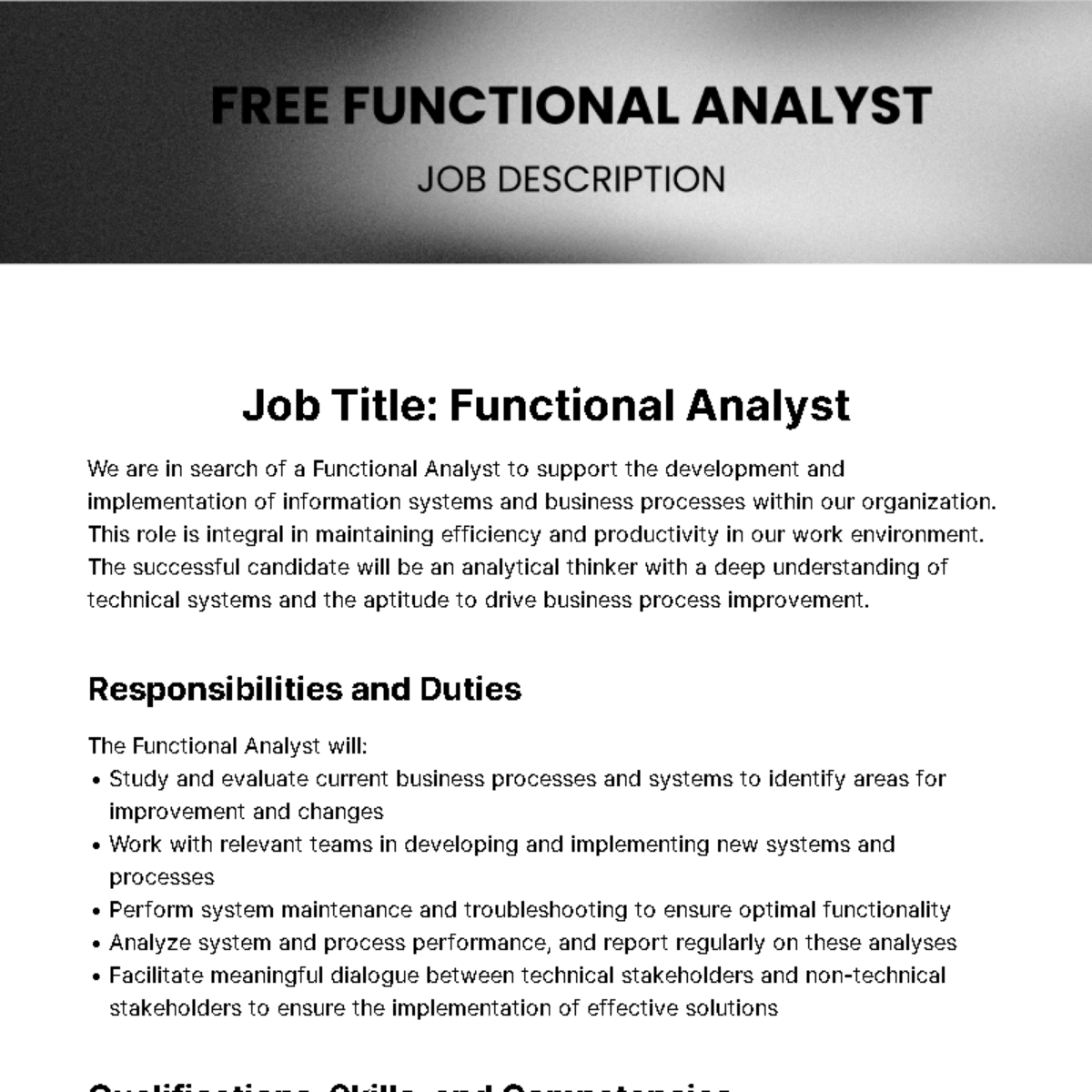 Functional Analyst Job Description Template
