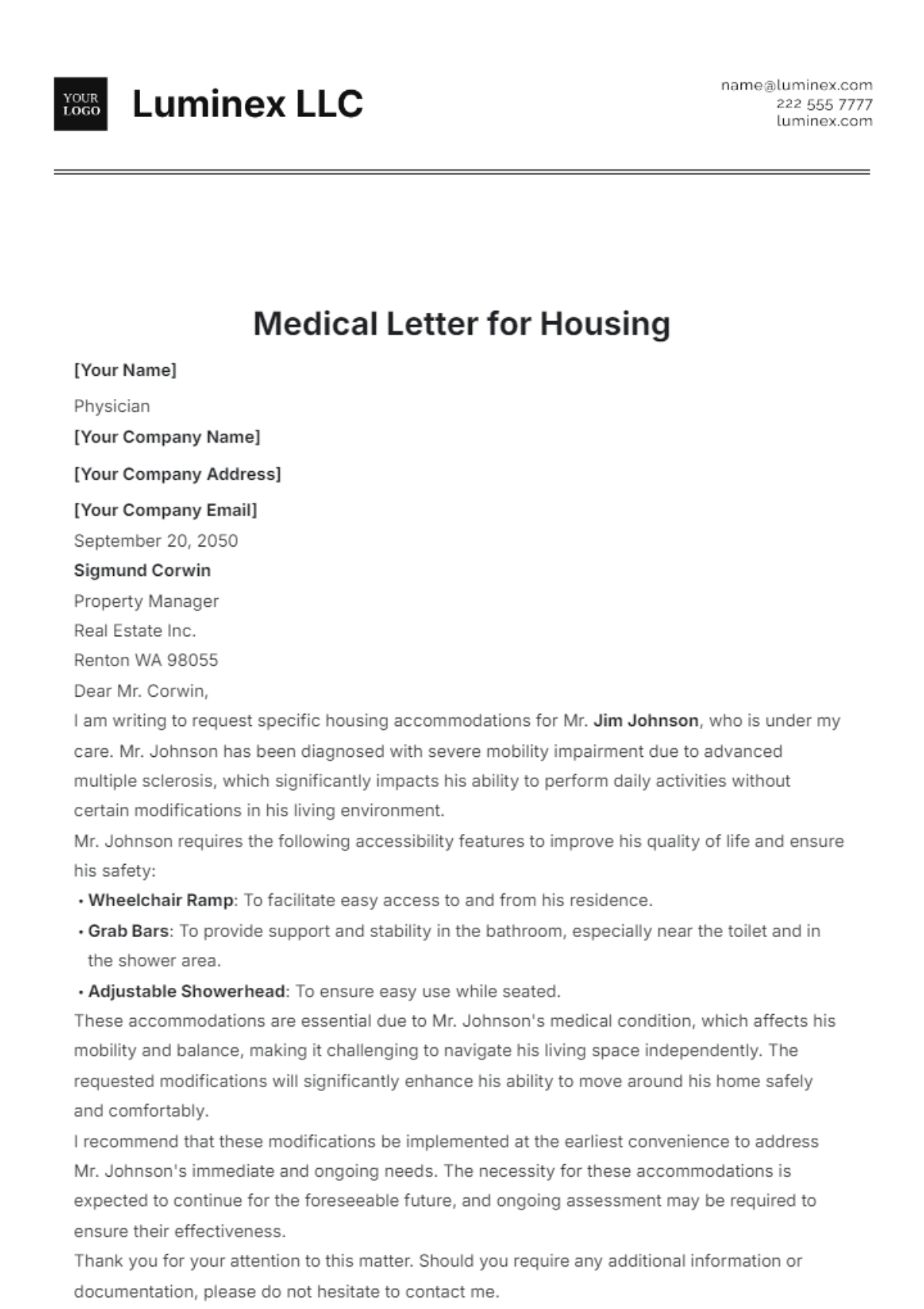 Medical Letter for Housing Template - Edit Online & Download