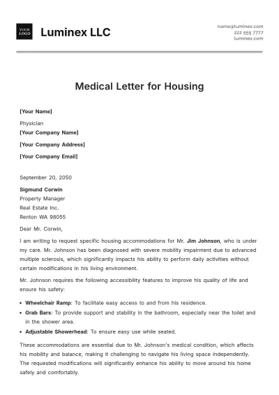 Free Medical Letter for Housing Template to Edit Online