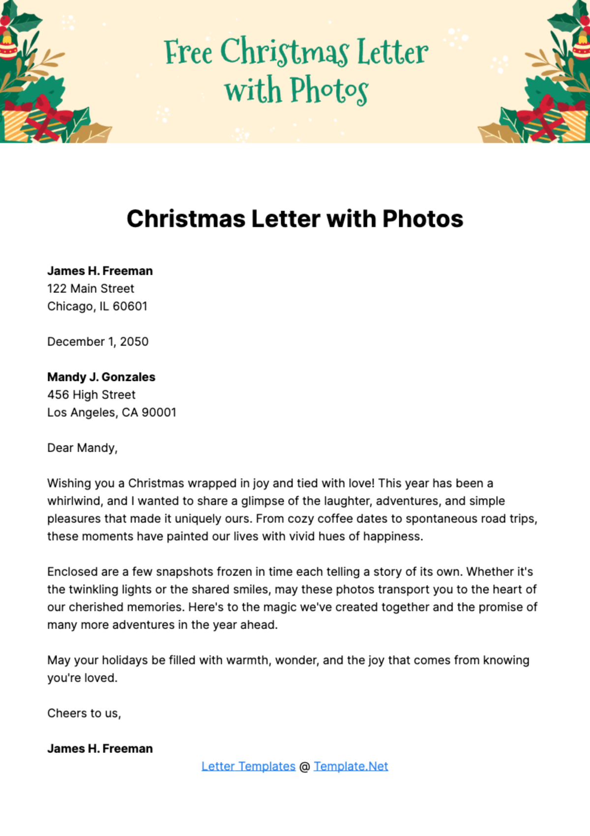 Free Christmas Letter with Photos Template