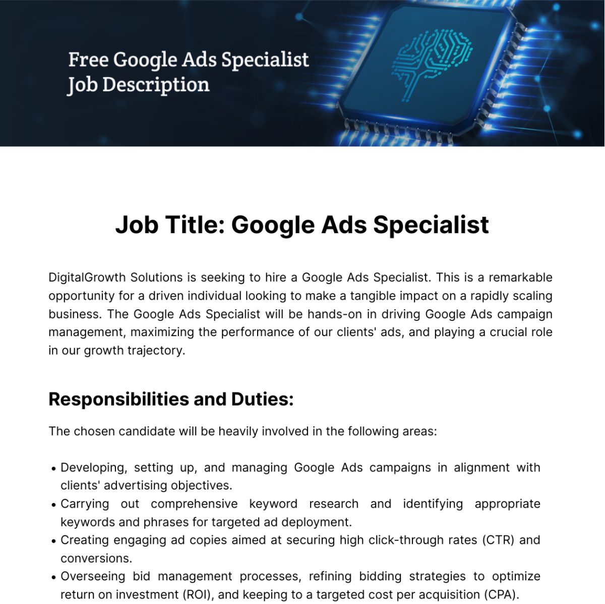 Google Ads Specialist Job Description Template