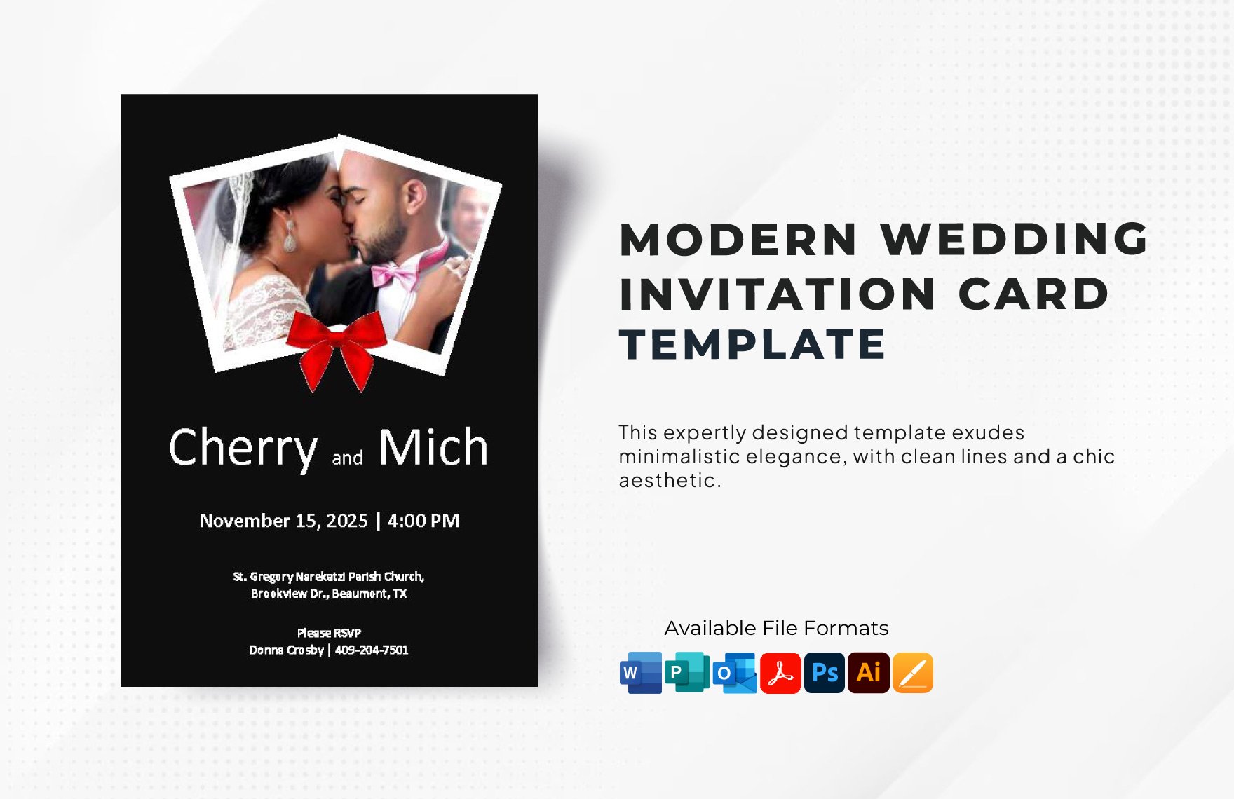 Modern Wedding Invitation Card Template in Word, PDF, Illustrator, PSD, Apple Pages, Publisher, InDesign, Outlook