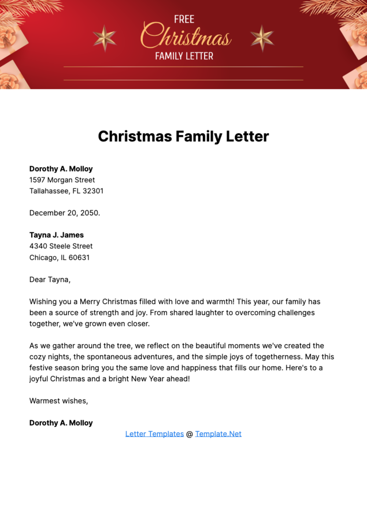 Free Christmas Family Letter Template
