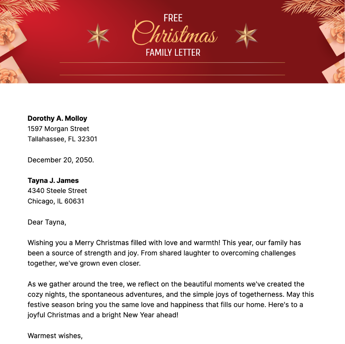 Christmas Family Letter Template