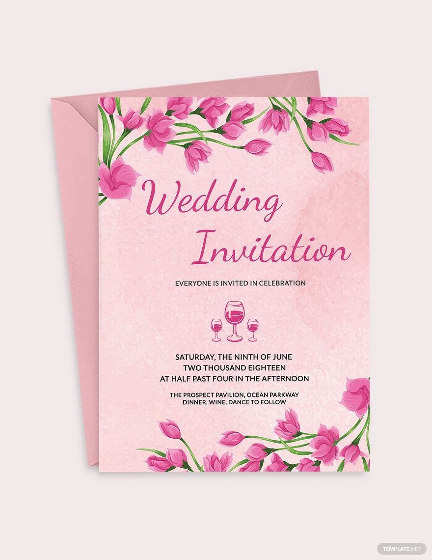 Free Pink Floral Wedding Invitation Card Template