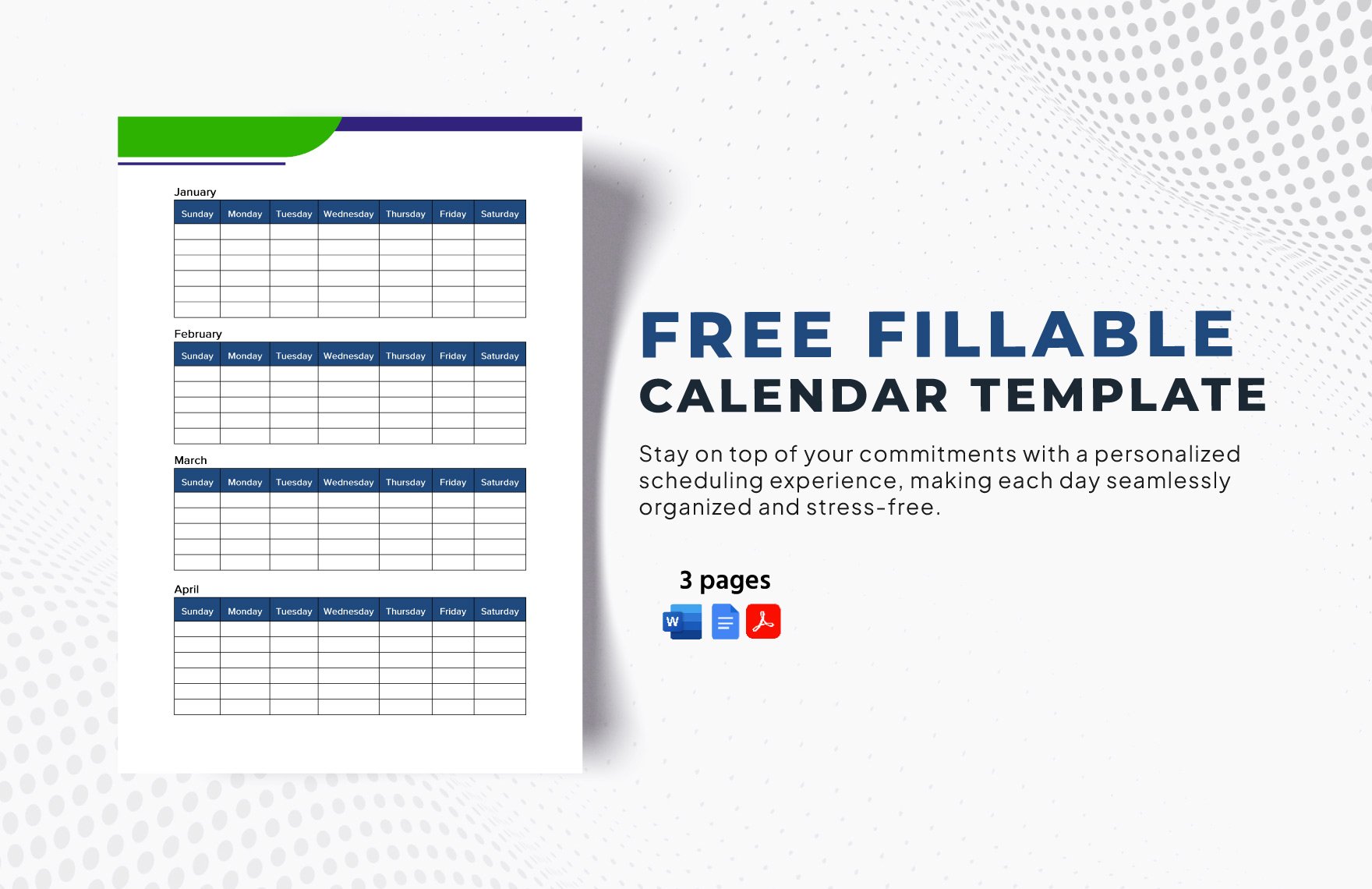 Printable Calendar Template in PDF FREE Download Template net