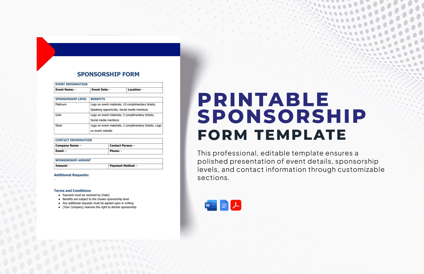 Printable Sponsorship Form Template